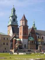 Zicht op de kathedraal in het Wawel